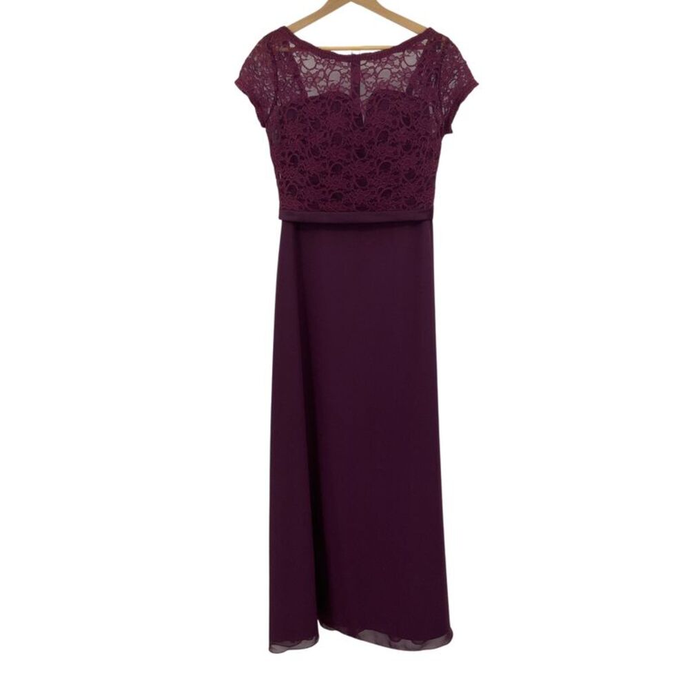 Mori Lee Satin Chiffon Dress With Removable Lace Bateau Jacket Purple 12
